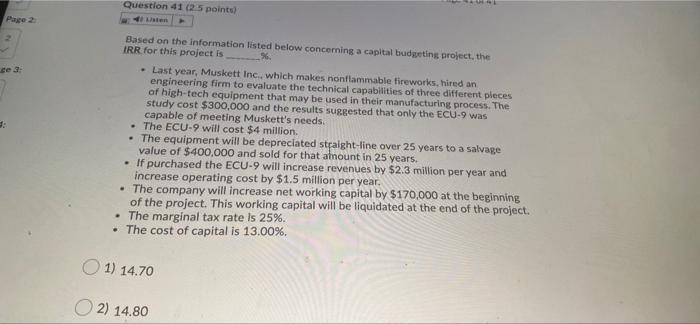  Question 41 (25 points) sten Based on the information listed below