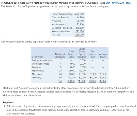  . L04-11 PROBLEM 48-6 Step-Down Method versus Direct Method: Predetermined Overhead