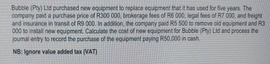  Bubble (Pty) Ltd purchased new equipment to replace equipment that it