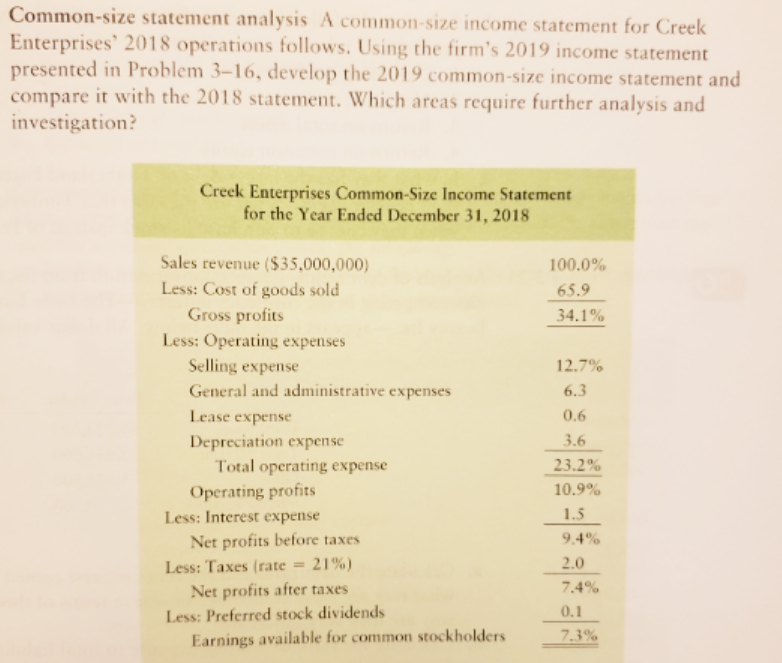 Need types answer and explanation please Common-size statement analysis A common-size income