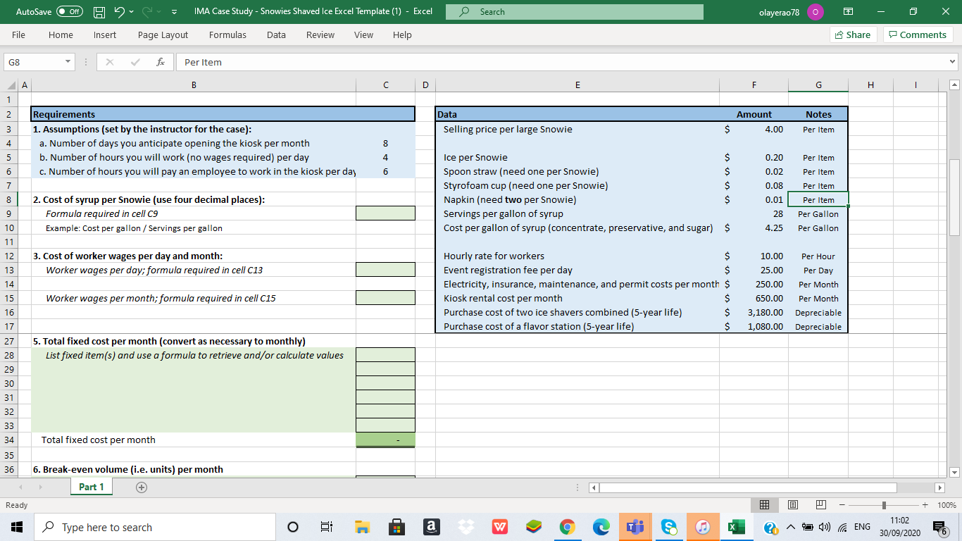understand it in excel AutoSave Off H2 IMA Case Study - Snowies