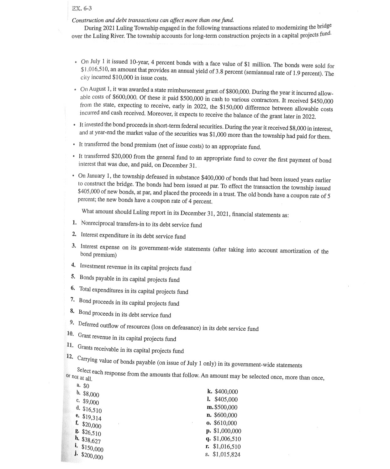 EX.6-3 Construction and debt transactions can affect more than one fund.