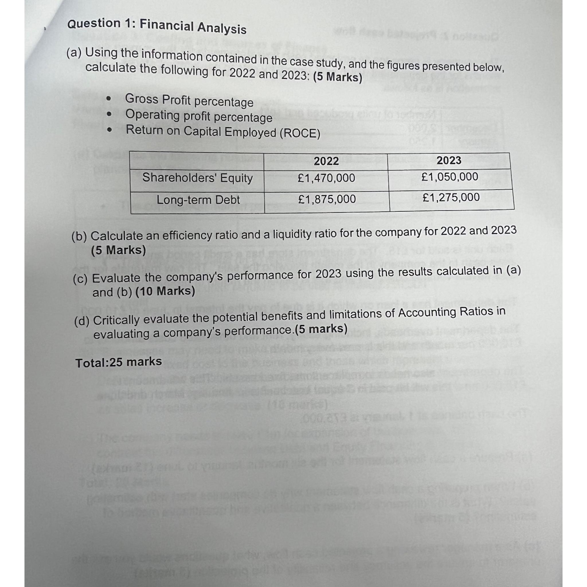  Question 1: Financial Analysis (a) Using the information contained in the