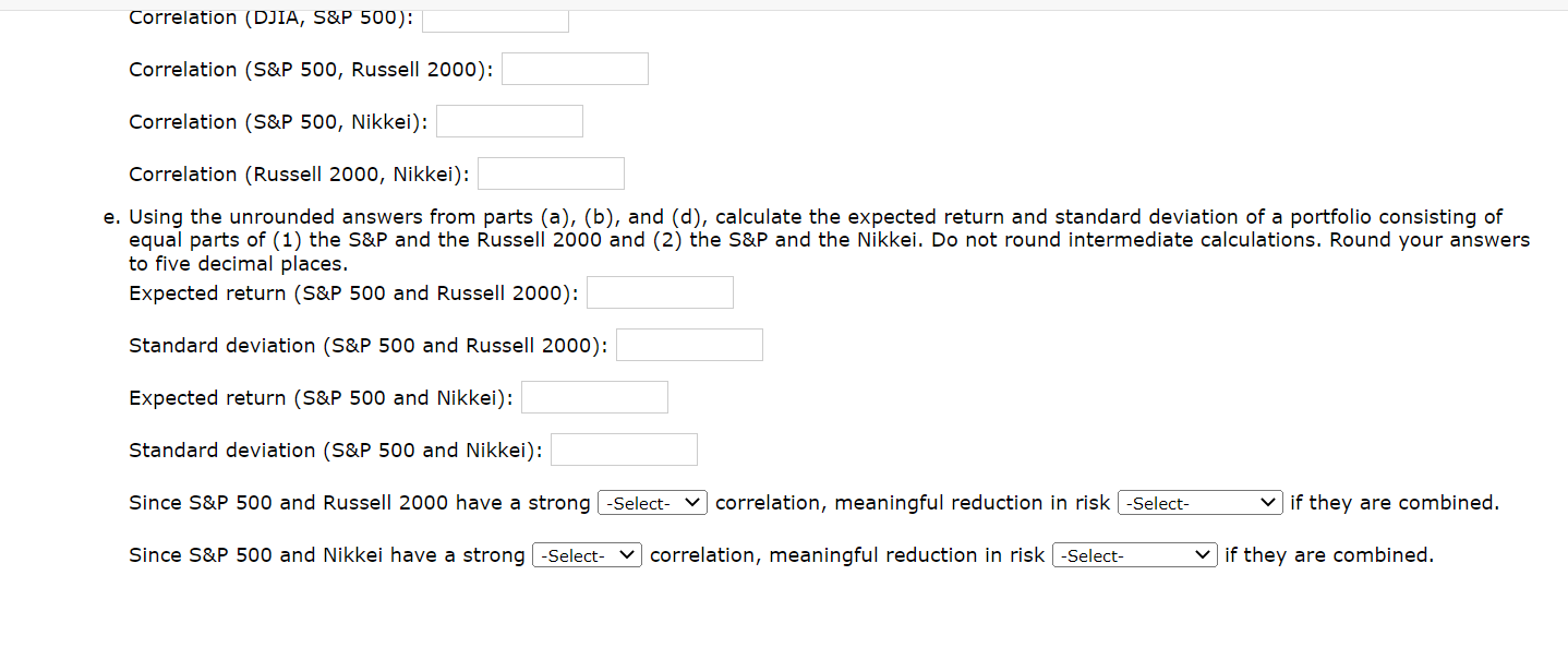 the following. a. Averaqe monthly rate of return for each index. Round