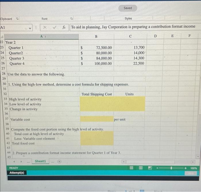 example "=B7+C7". i Will Like Management has concluded that shipping expense is
