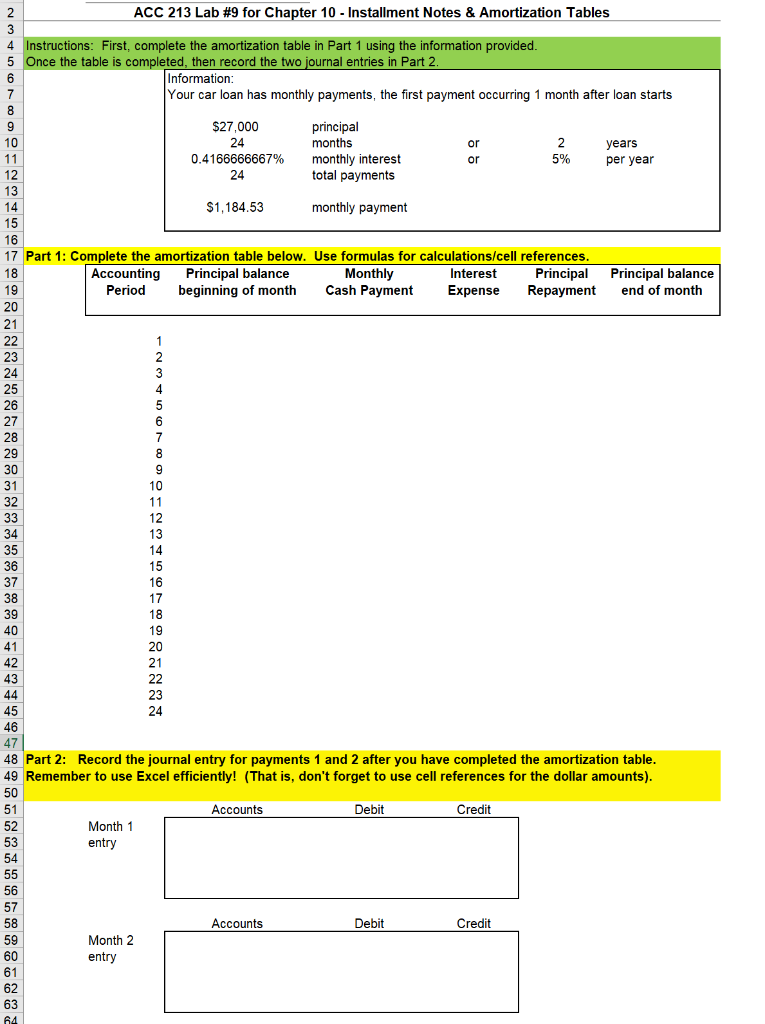 ACC 213 Lab #9 for Chapter 10 - Installment Notes &
