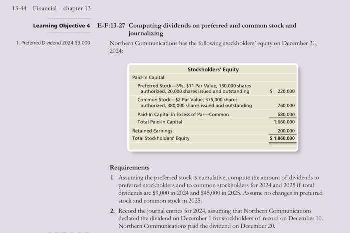  F:13-27 Computing dividends on preferred and common stock and journalizing Northern