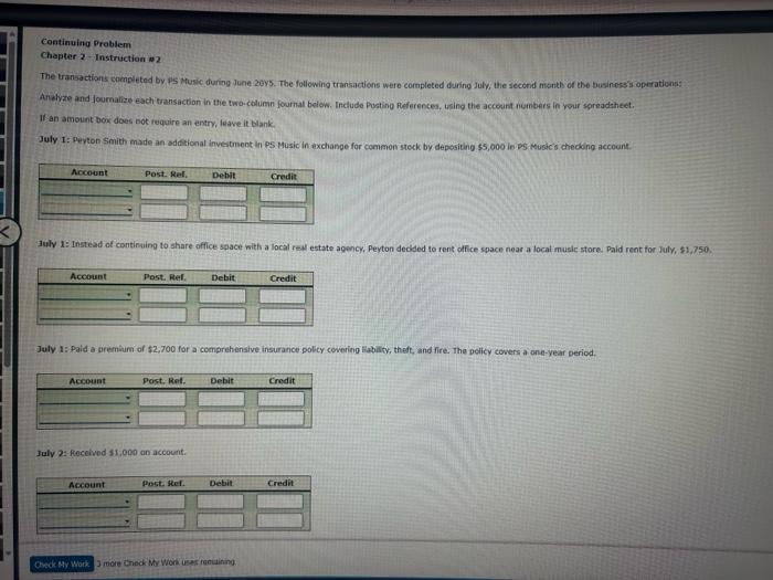  Continuing Problem Chapter 2 - Instruction w 2 The transactions completed