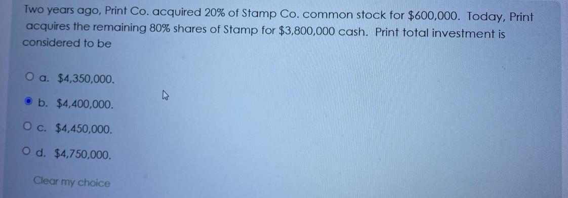  Two years ago, Print Co. acquired 20% of Stamp Co. common