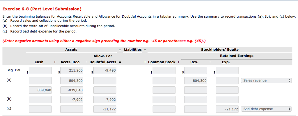  Exercise 6-8 (Part Level Submission) Enter the beginning balances for Accounts