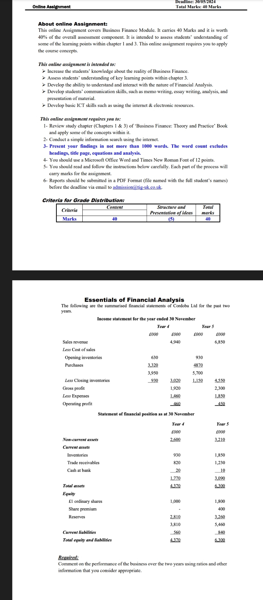  Onllne Assignment Deadline: 30/05/2024 Dotal About online Assignment: This online Assignment