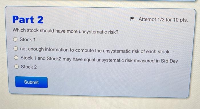 returns 19% 25% Stock 1 1.8 Stock 2 1.3 Hints: this exercise