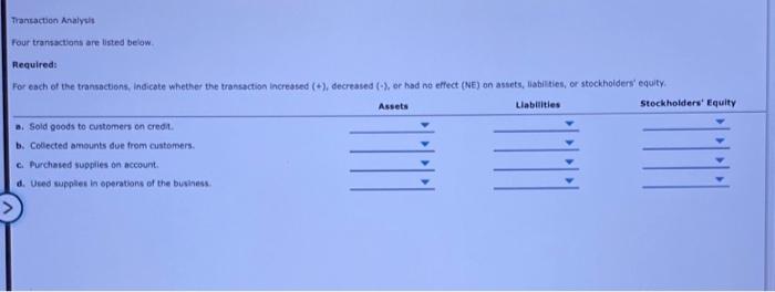  Transaction Analysis Four transactions are listed below Required: For each of