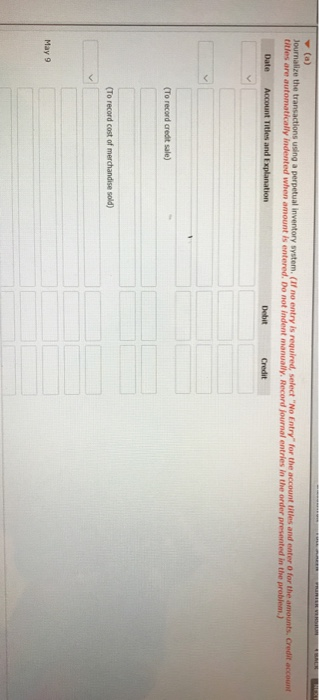 merchandising transactions in the month of May. At the beginning of May,