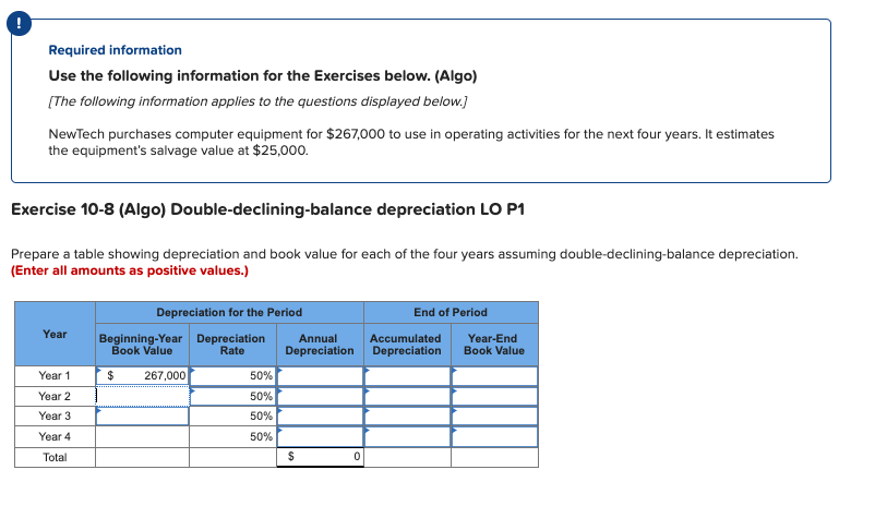  Required information Use the following information for the Exercises below. (Algo)