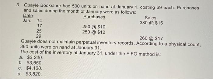 cost of the inventory at January 31 is: a. \$2.40. b. $2.70.