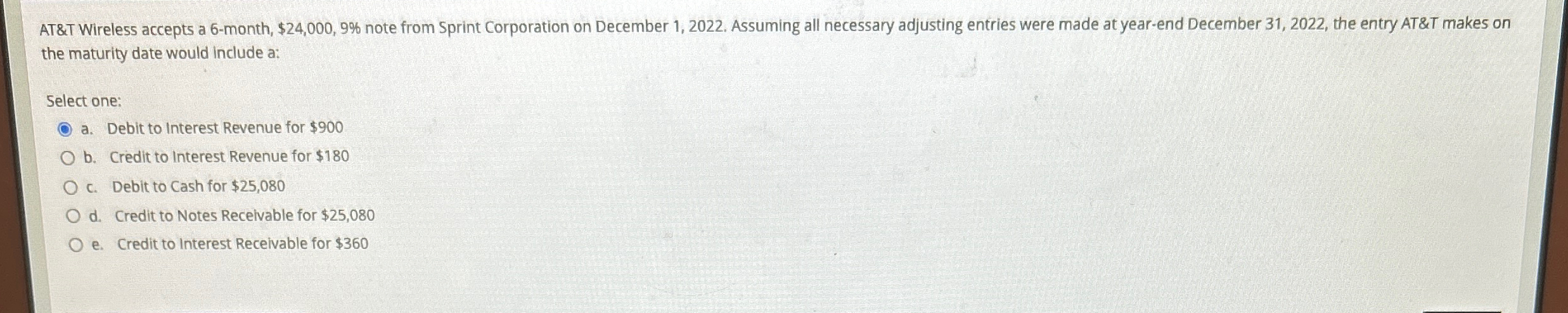  AT&T Wireless accepts a 6-month, $24,000,9% note from Sprint Corporation on