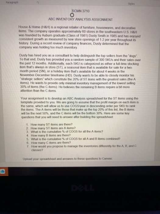  Paragraph Styles CMN 3710 ABC INVENTORY ANALYSIS ASSIGNMENT House & Home