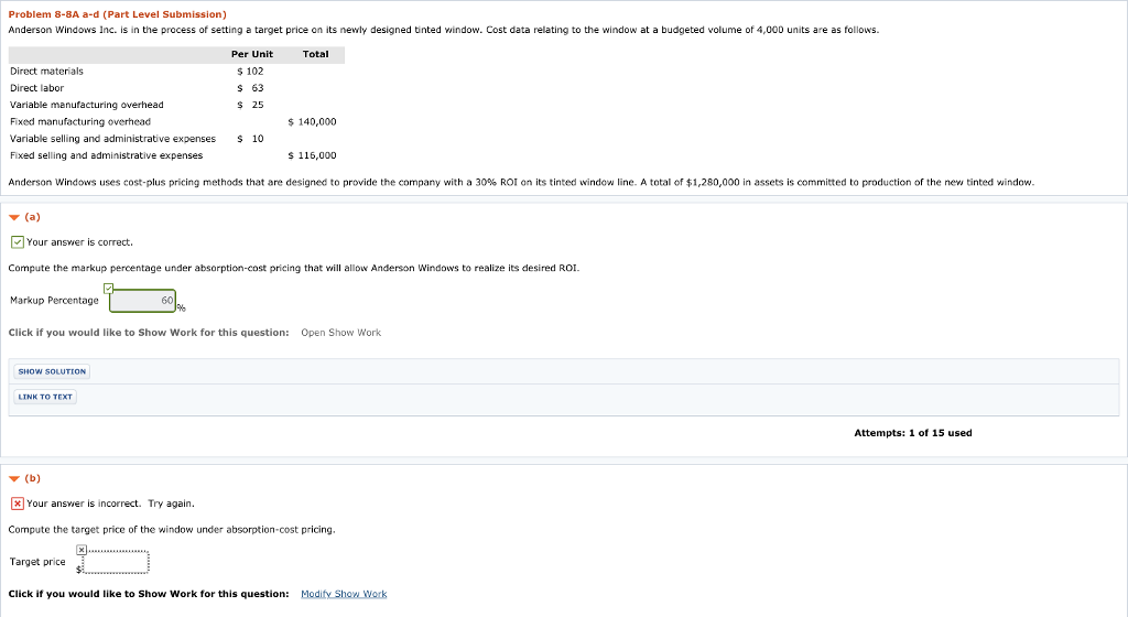  Problem 8-8A a-d (Part Level Submission) Anderson Windows Inc. is in