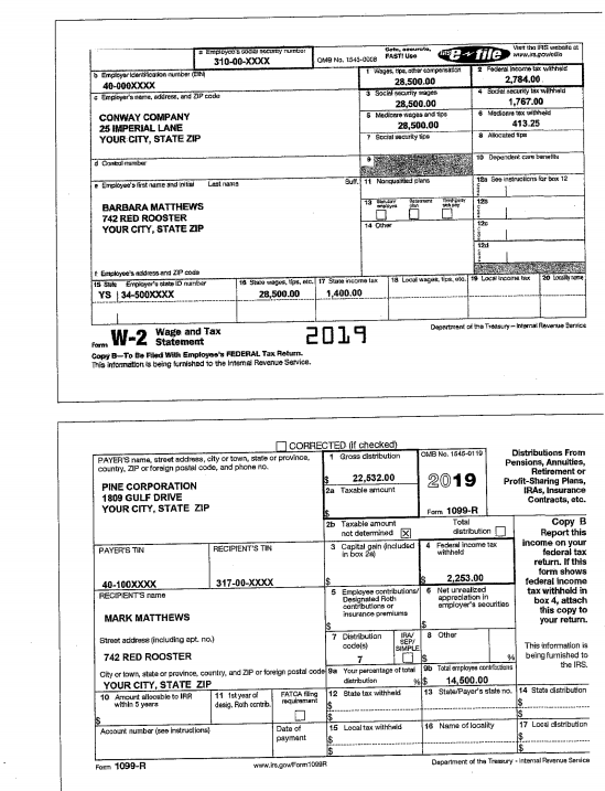 below, answer the following items relative to their 2019 Form 1040. If