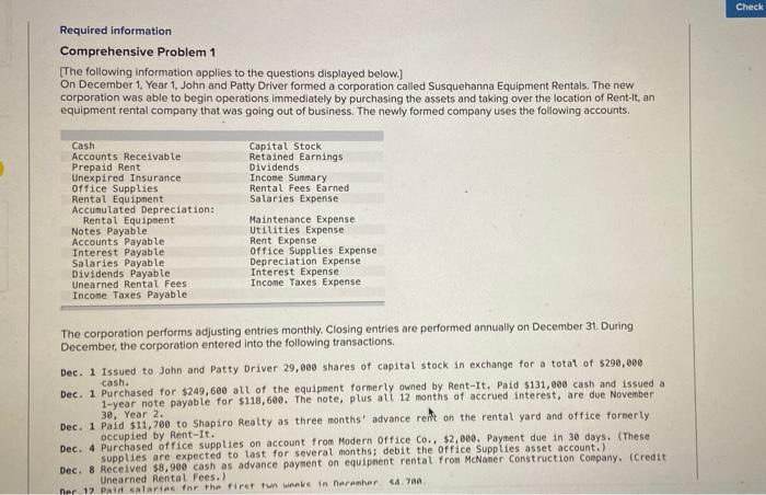 can anyone help please Check Required information Comprehensive Problem 1 The following