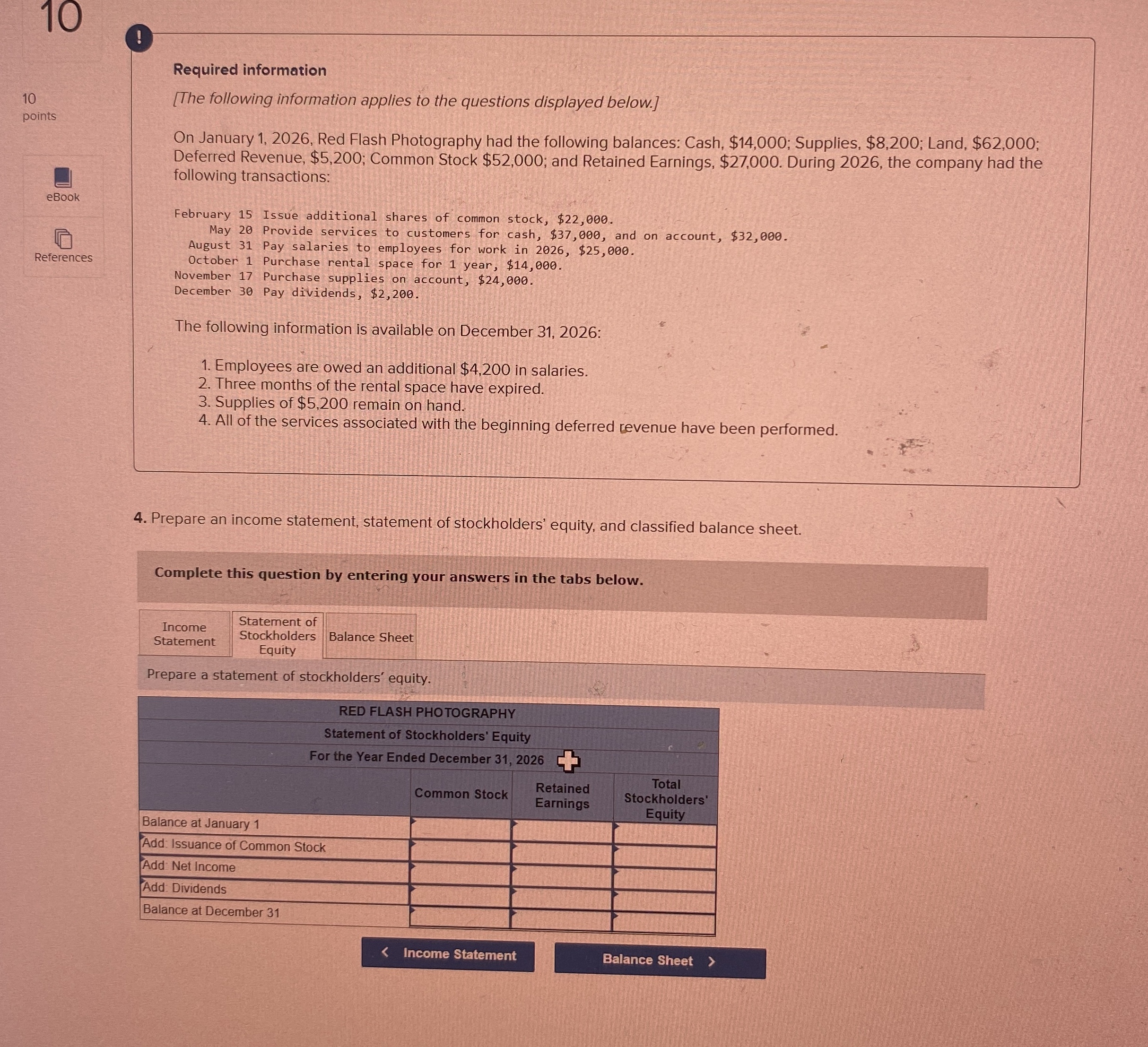  10 ! 10 points eBook References Required information [The following information