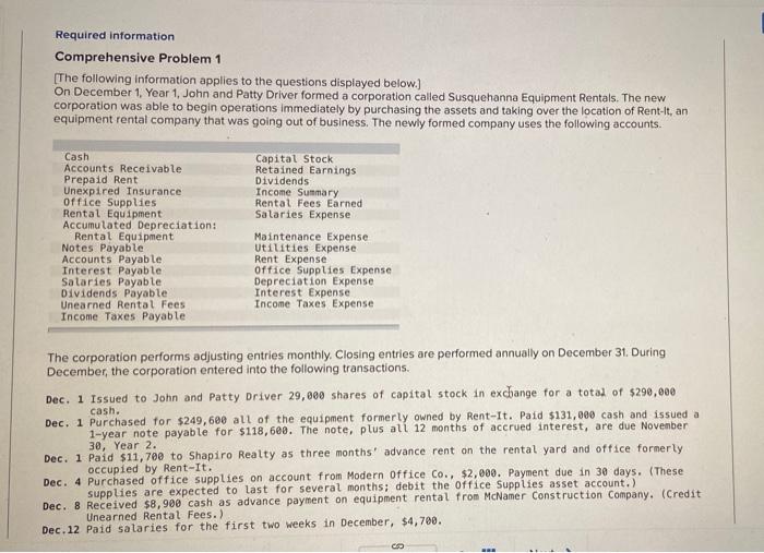 can anyone help Required information Comprehensive Problem 1 [The following information applies