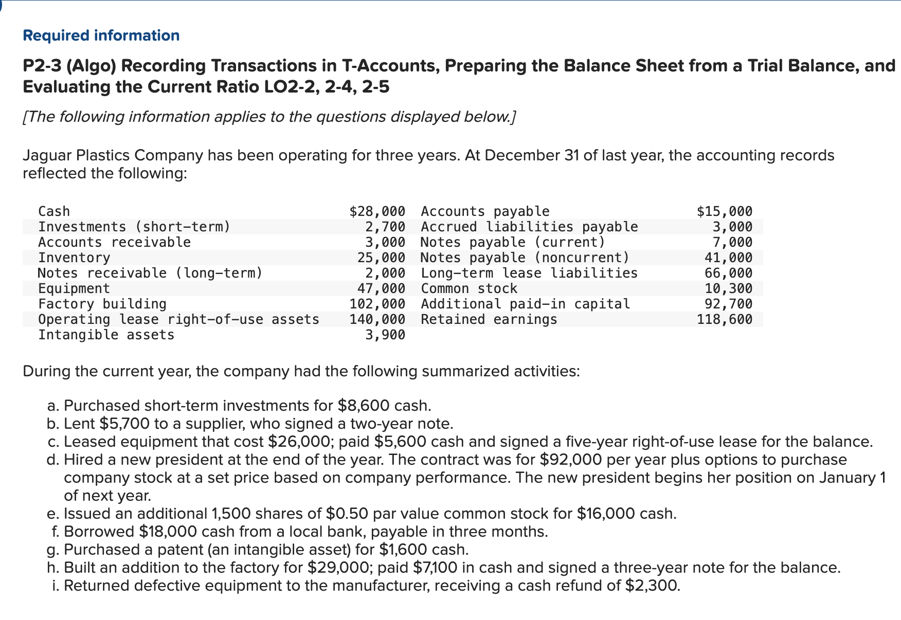  Required information Required: & 2. Post the current year transactions to