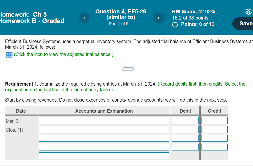 Efficient Business Systems uses a perpetual inventory system. The adjusted trial