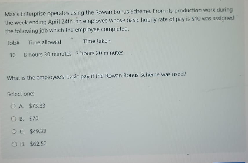  Max's Enterprise operates using the Rowan Bonus Scheme. From its production