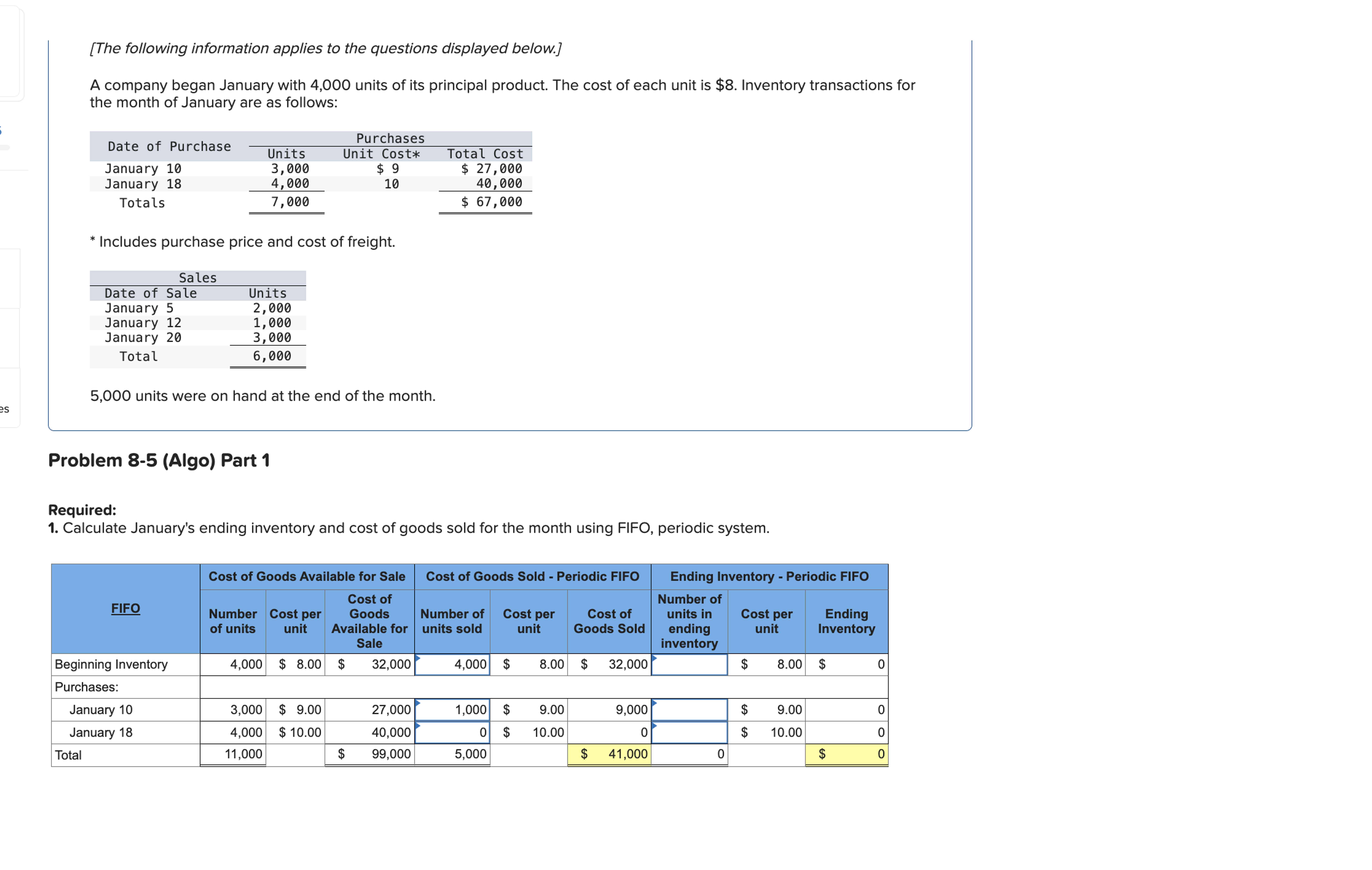  Problem 8-5(Algo) Various inventory costing methods [LO8-1,8-4] Skip to question [The