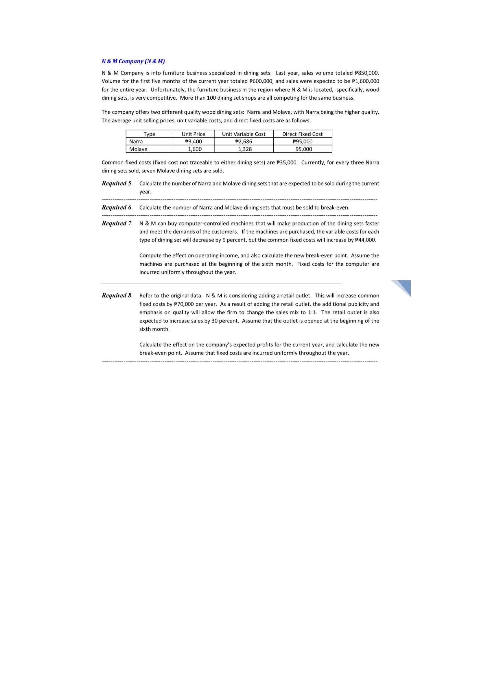  Can you help me answer 5-8N & M Company (N& M)