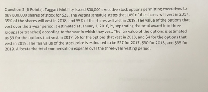  Show steps please. Question 3 (6 Points): Taggart Mobility issued 800,000