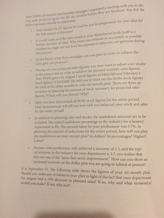 of buyer for the hosiery department in y store. Your market is