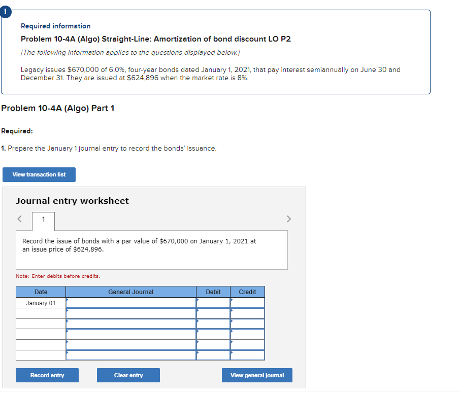  PLEASE ANSWER ALL THE QUESTIONS. THANKS Required information Problem 10-4A (Algo)