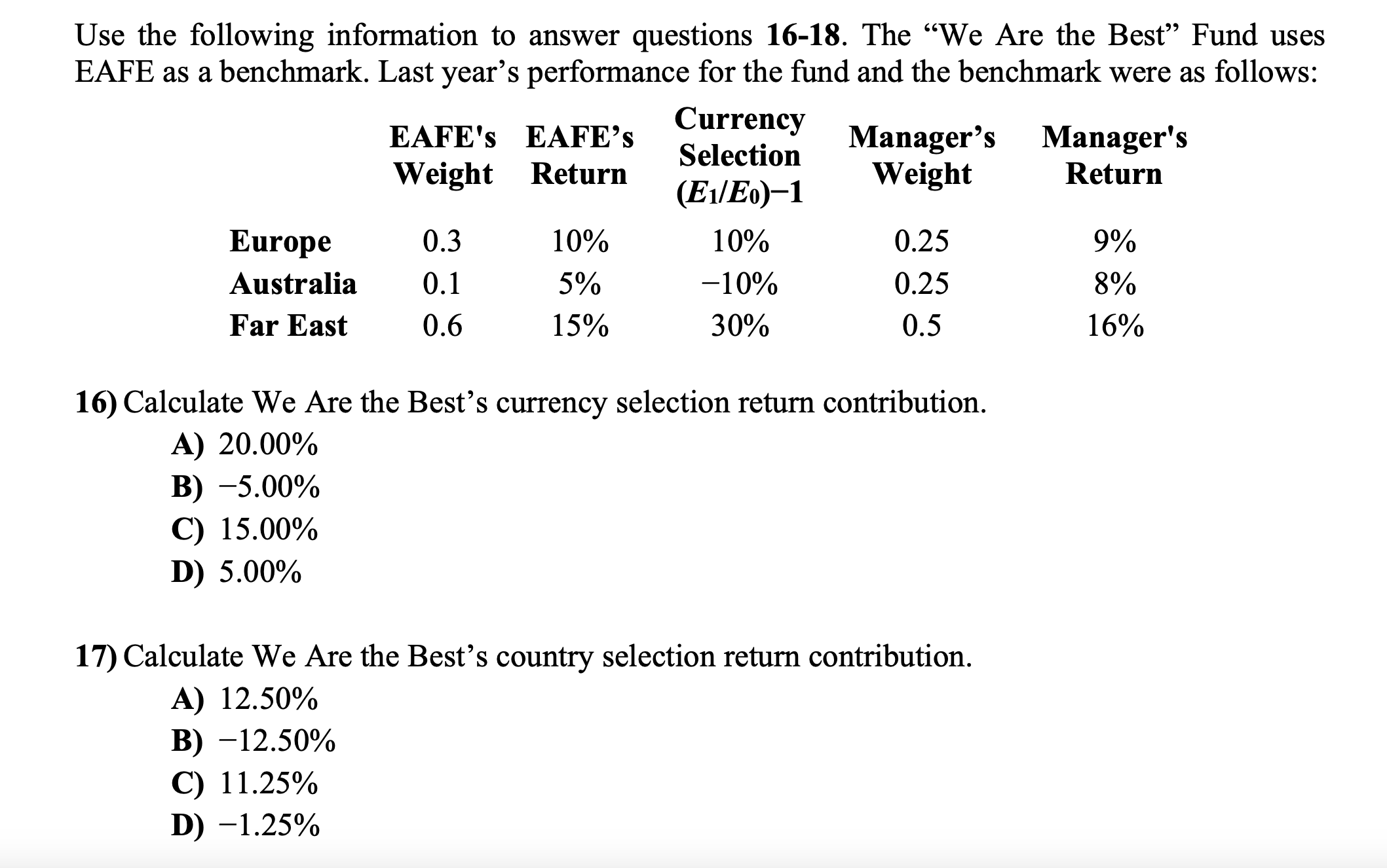  Please answer Q17: Use the following information to answer questions 16-18.