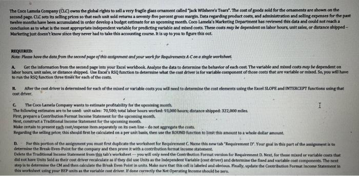  I JUST NEED FORMULAS PLEASE HELP The Coco Lamela Compasy (CLC)