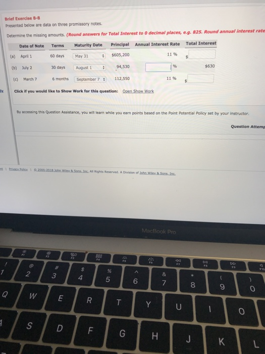  Brief Exercise 8-8 Presented below are data on three promissory notes