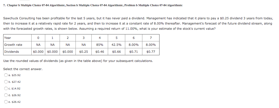  7. Chapter b Multiple Choice 07-84 Algorithmic, Section b Multiple Choice