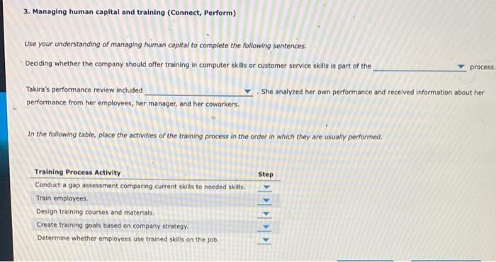 3. Managing human capital and training (Connect, Perform) Use your understanding