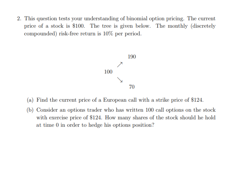  2. This question tests your understanding of binomial option pricing. The