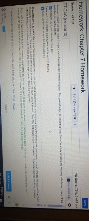 chapter 7 p7-24a Save Homework: Chapter 7 Homework 4 of 4 (3