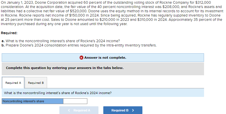  On January 1,2023, Doone Corporation acquired 60 percent of the outstanding