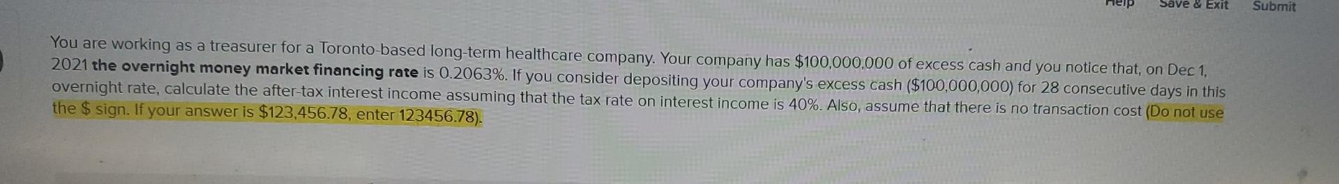  finance problem please help Save & Exit Submit You are working