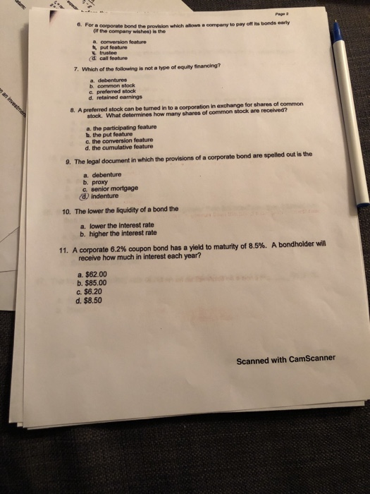  6. For a corporate bond the provision which allows a company