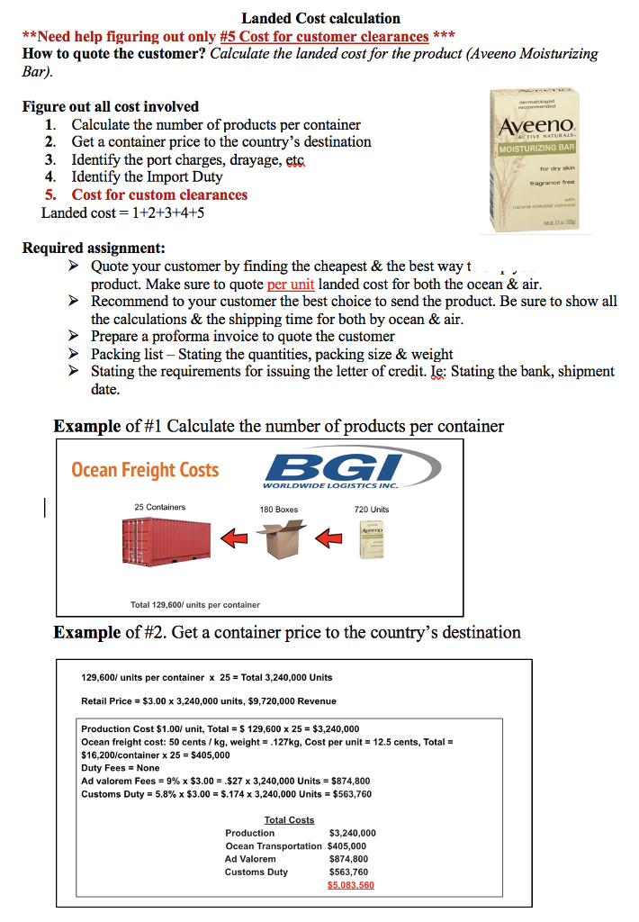  Landed Cost calculation **Need help figuring out only #5 Cost for