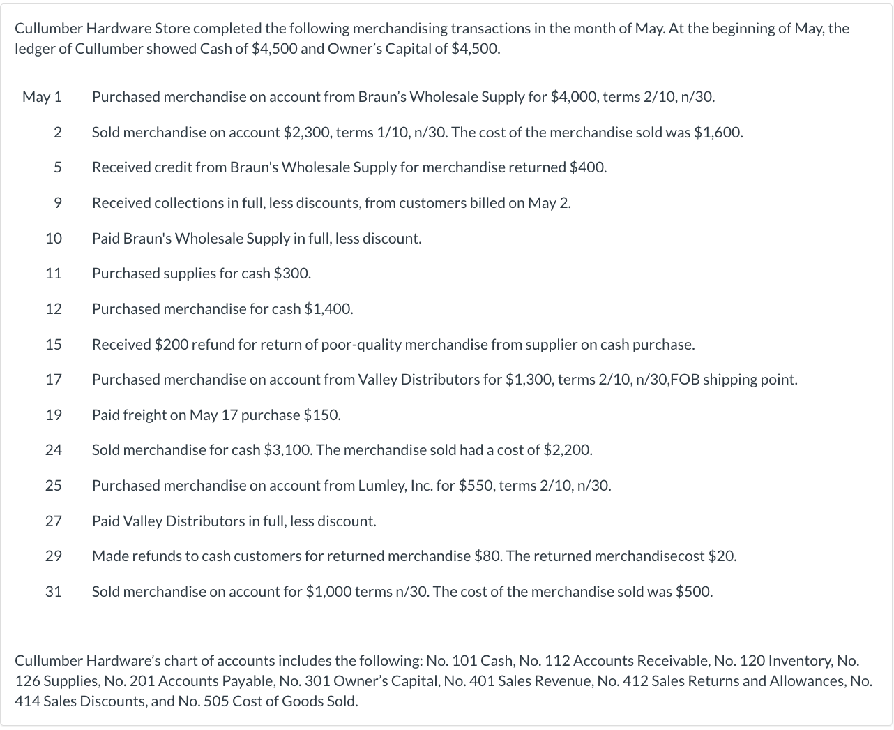 Please answer problem B thank you! Cullumber Hardware Store completed the