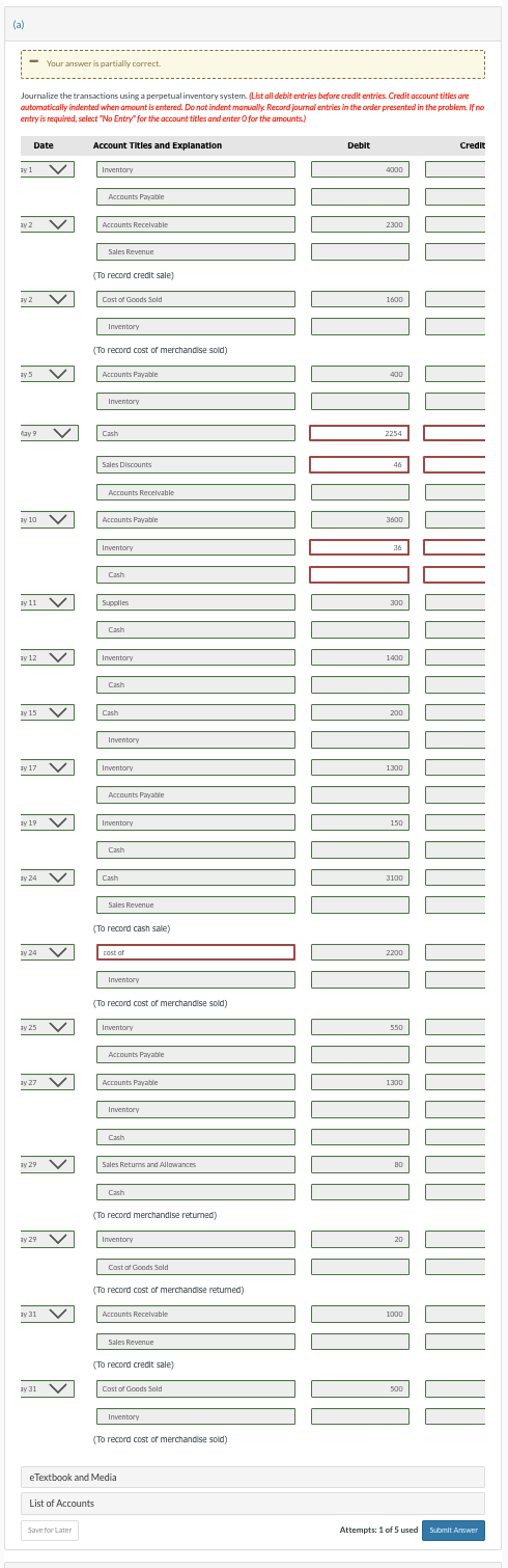 May, the ledger of Cullumber showed Cash of $4,500 and Owner's Capital
