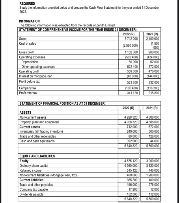 hi please help REQUIRED Study the information provided below and prepare the