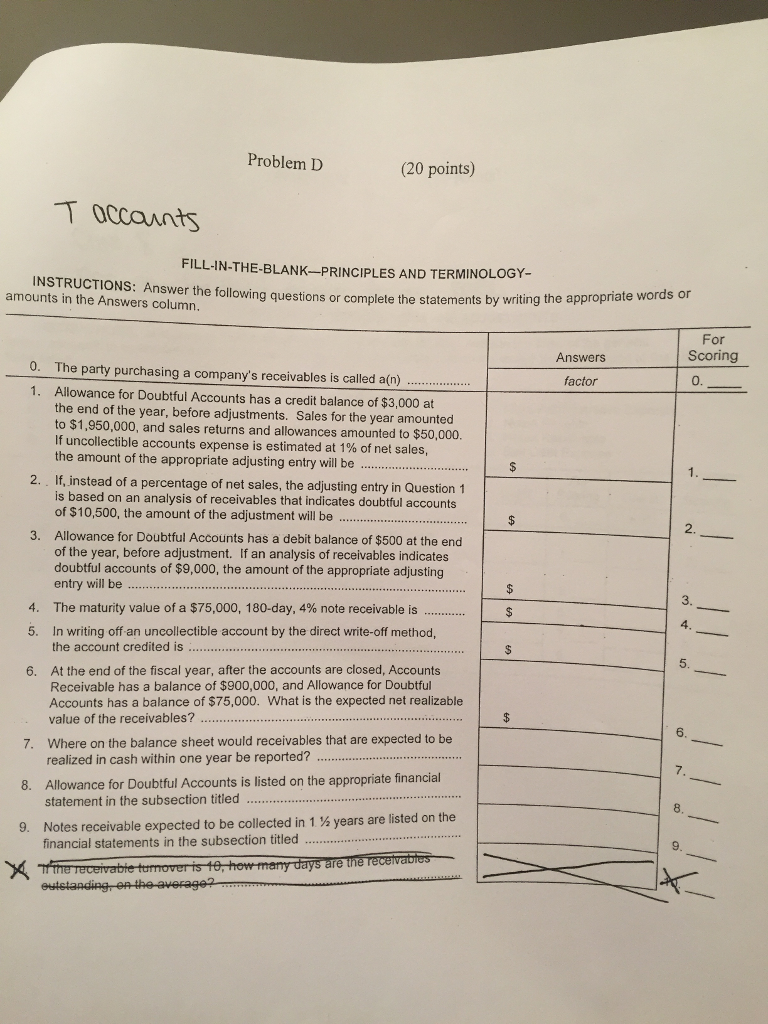  Problem D (20 points) FILL-IN-THE-BLANK-PRINCIPLES AND TERMINOLOGY- INSTRUCTIONS: Answer the following
